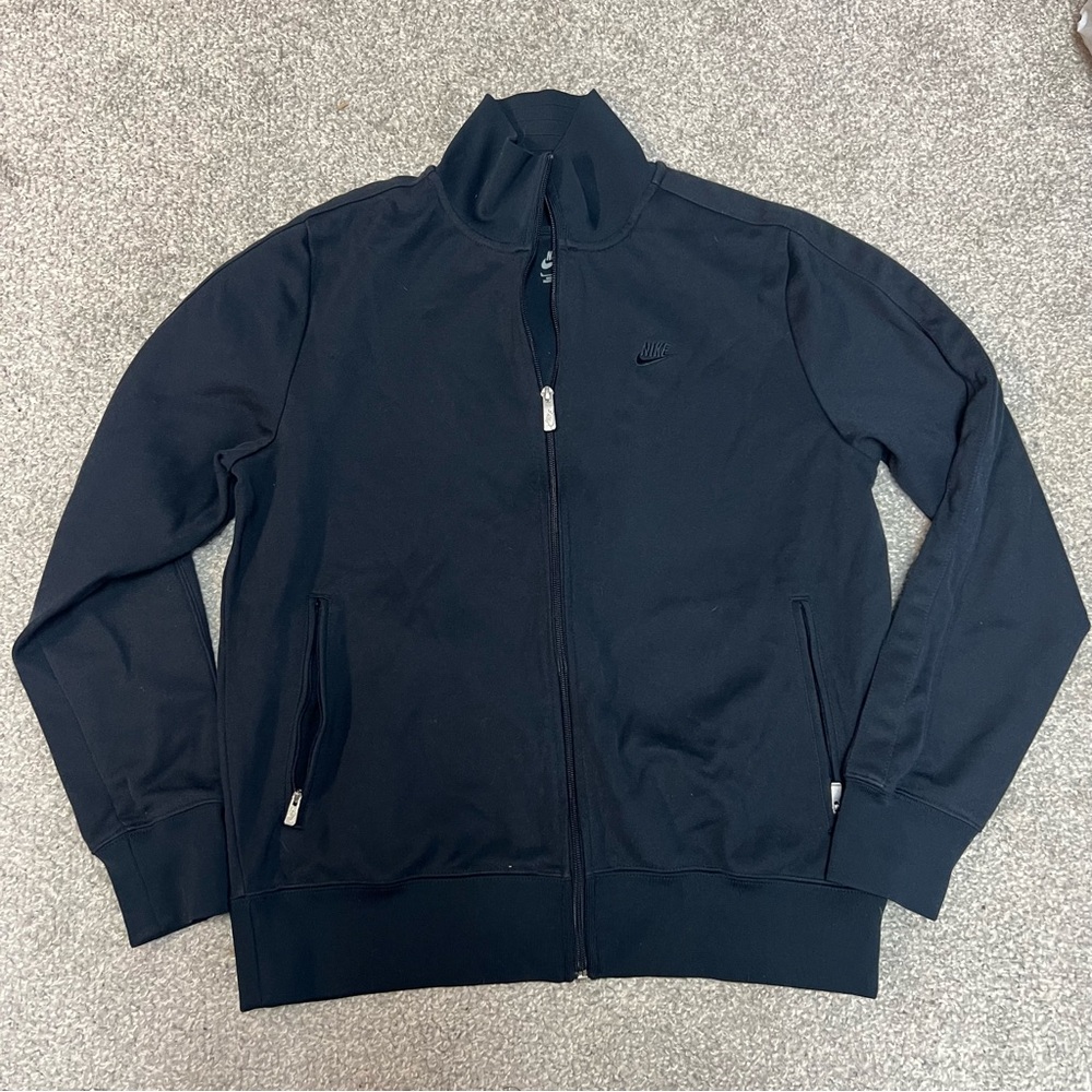 Nike Track Jacket Mens Large Navy Blue Swoosh Logo Sportswear Full Zip 370404